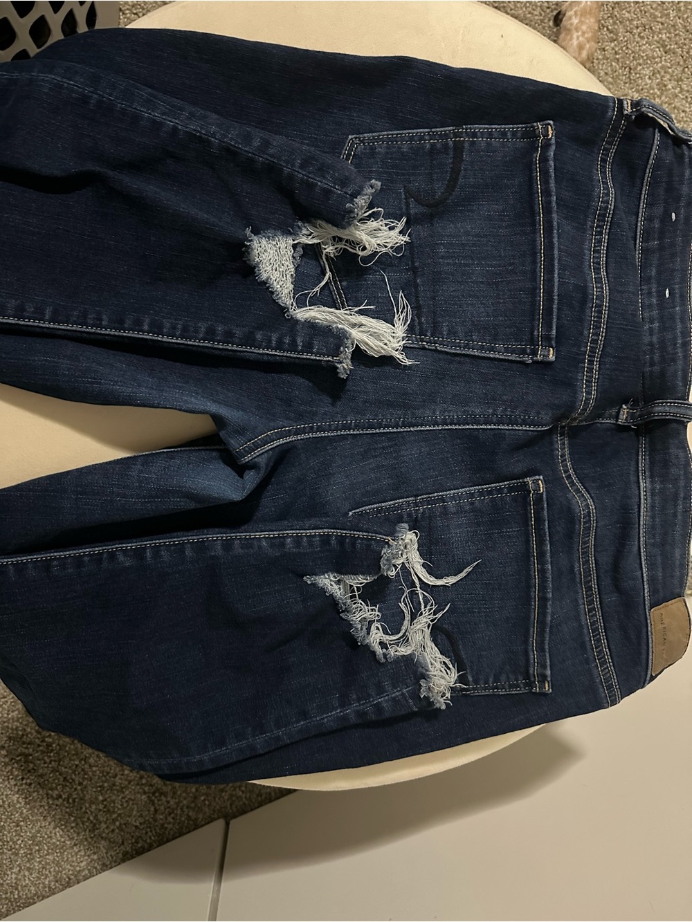 American Eagle Outfitters Dark Blue Distressed Skinny Jeans (Women)